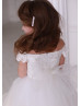 Beaded Off Shoulder Ivory Lace Tulle Flower Girl Dress